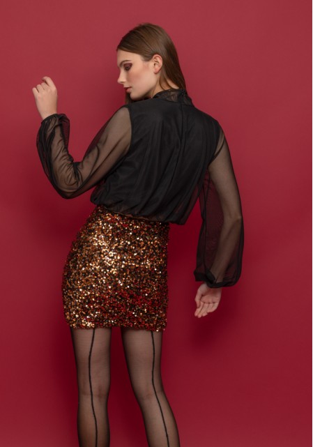Crop top με διαφανή μανίκια